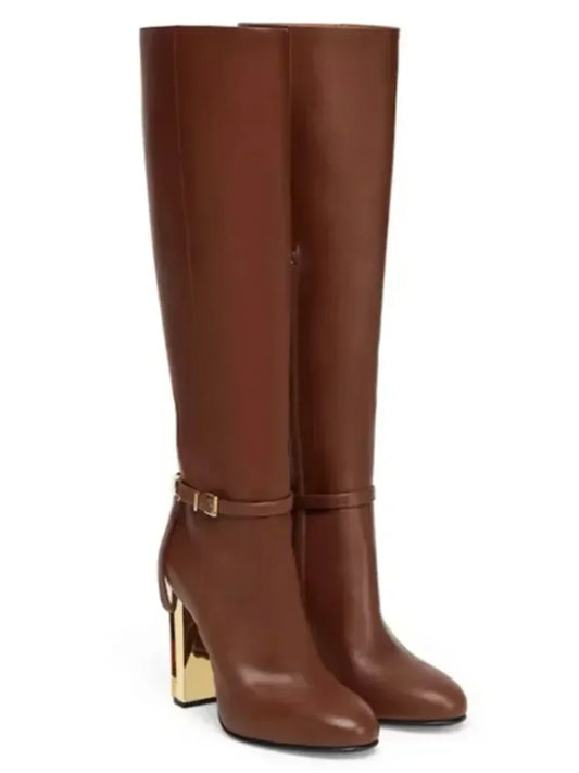 Tall boots with gold heel